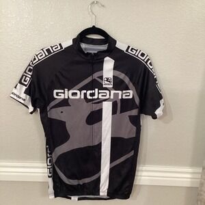 Giordana Cycling Jersey Mens Medium Black White Gray Full Zip Short‎ Sleeve